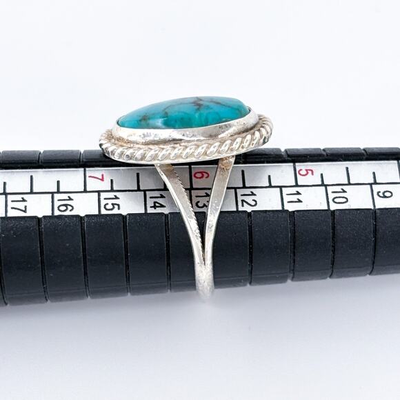 Vintage Southwest Sterling Silver 925 Rope Frame Turquoise Ring Size 6 - Picture 7 of 9